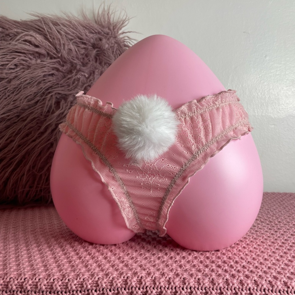 😈 NWT - Medium - Bunny tail pantie - pink dentelle sexy lingerie underwear